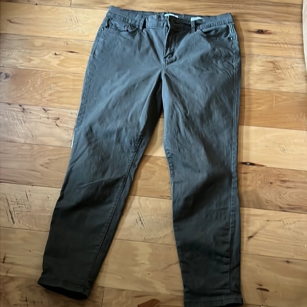 Jessica Simpson olive / military green relaxed skinny crop five pocket jeans 12